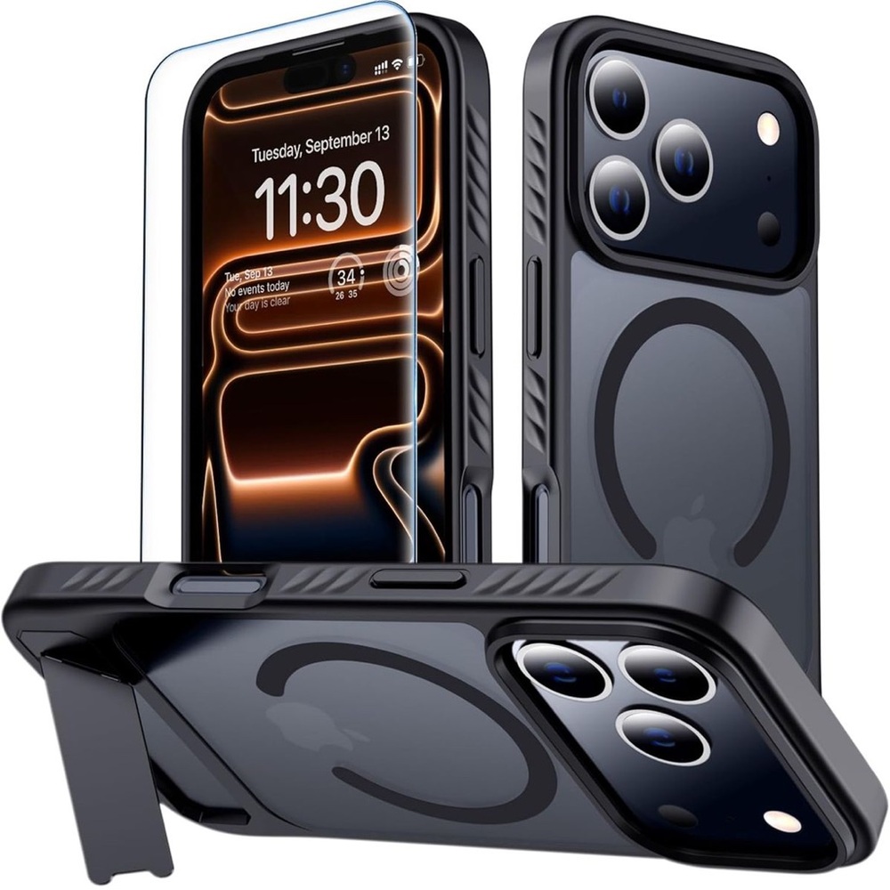 iPhone 17 Pro MagSafe Black Case Kickstand Shockproof NEW